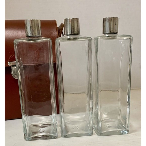 Vtg 1950s Homa TRAVEL BAR Brown Leather Case /w Bottles Scotch, Rye, & Bourbon - Picture 5 of 10